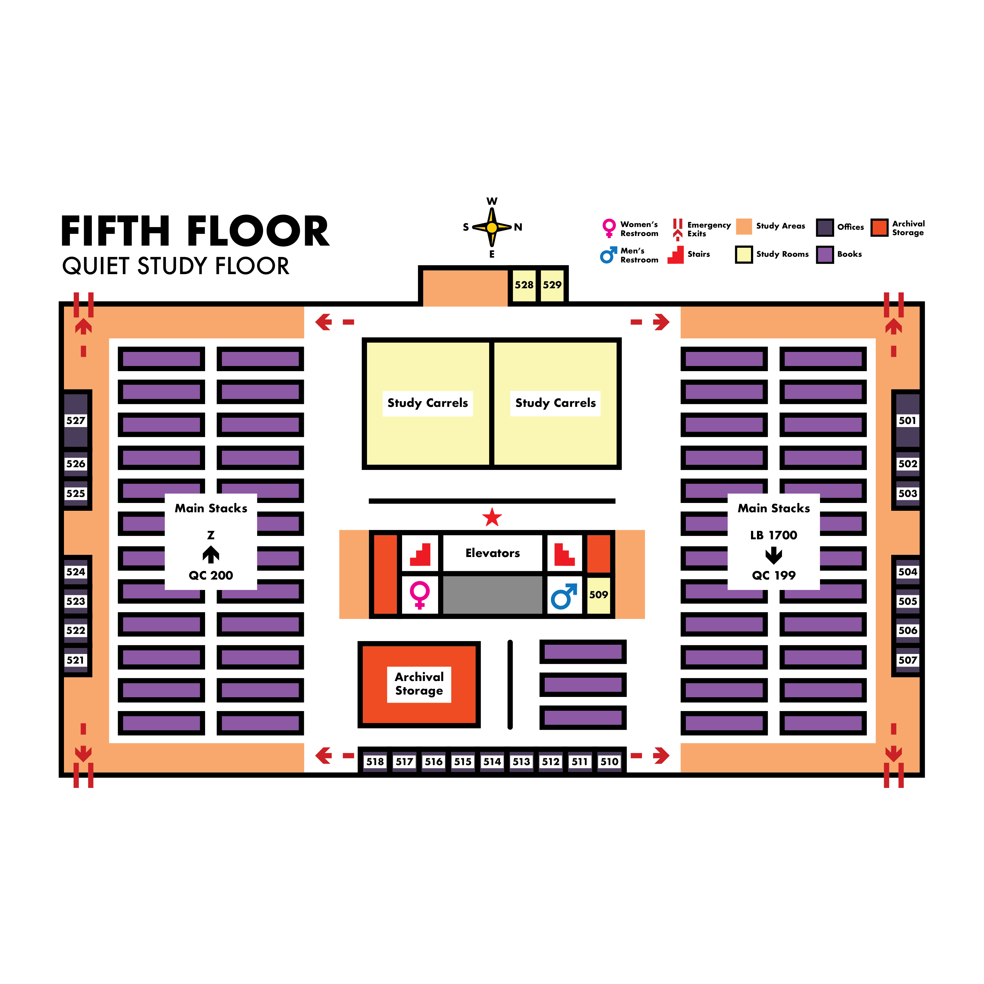 map of the library's fifth floor